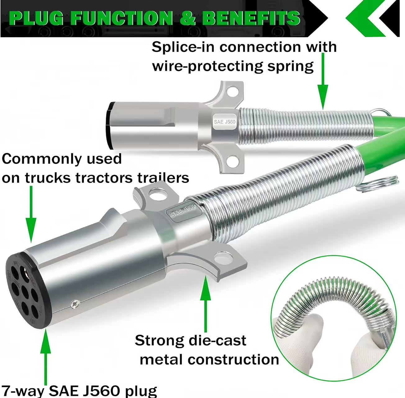 PU coiled electrical wire harness 7-pin for truck trailer ABS and lighting connection