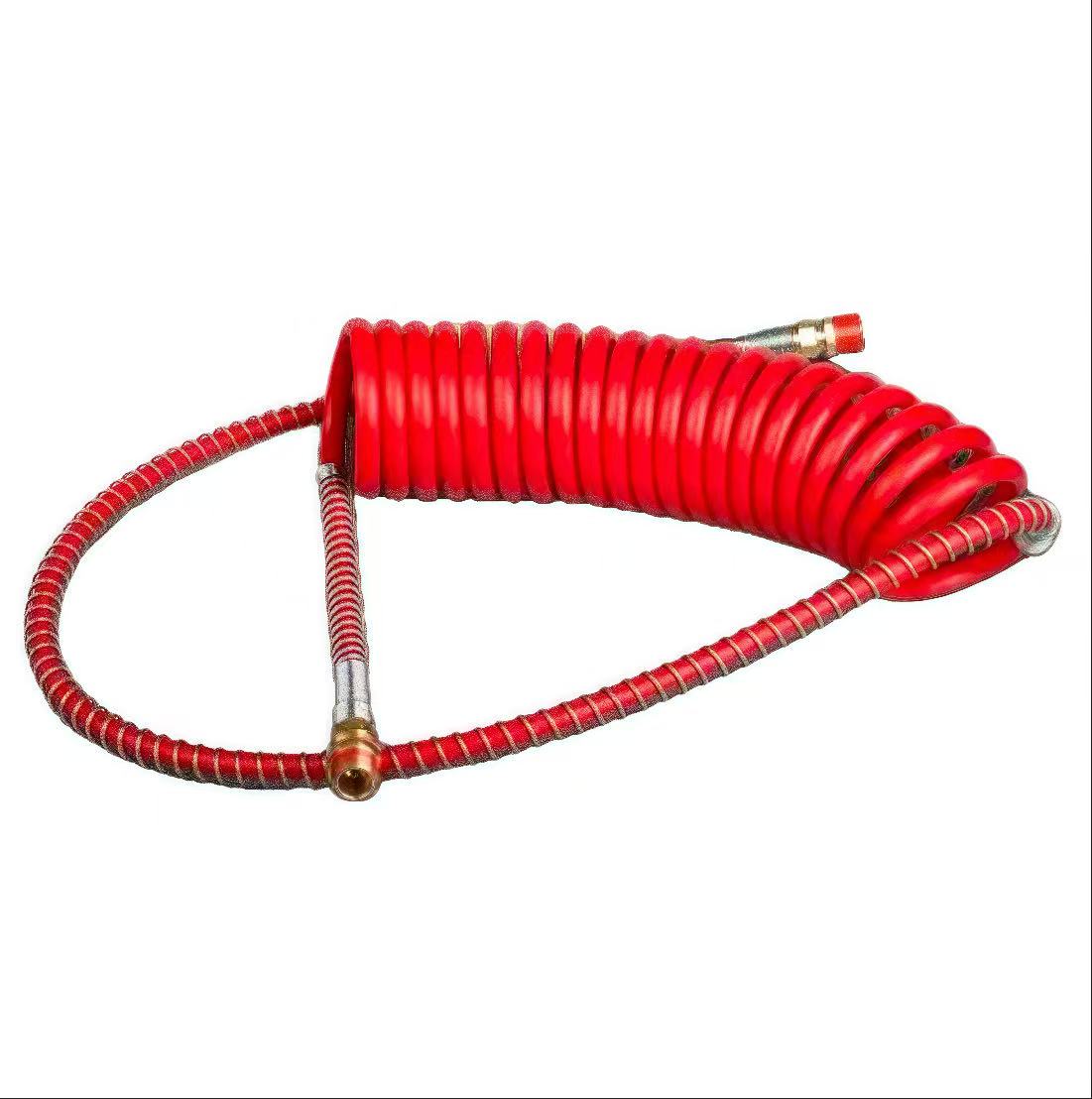 Durable nylon coiled air brake tubing for semi-trailers with long-tail connection