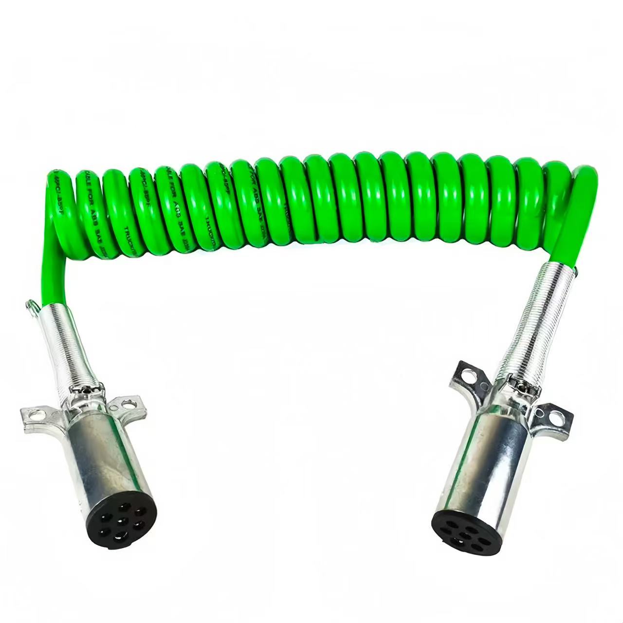 Weather-resistant 7-way PU coiled electrical cable for trailers and tractors