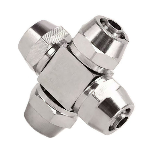 Metal pneumatic quick coupling cross joint, durable brass air hose fitting