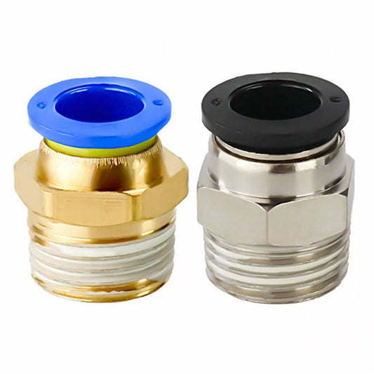 Push-to-connect brass pneumatic hose fitting for tubing and industrial air tools, straight male thread connector