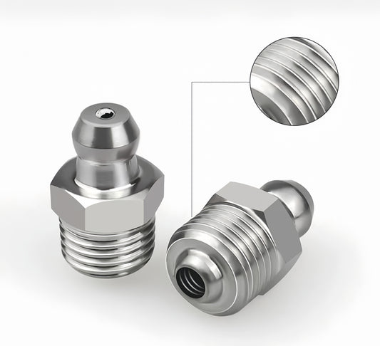 Corrosion-resistant stainless steel grease fittings for vehicle maintenance