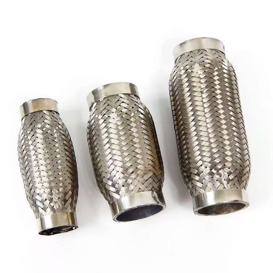 Universal stainless steel exhaust flex pipe, vibration-absorbing muffler included