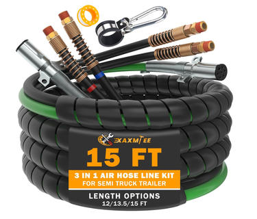 Truck, trailer, and tractor 3-in-1 cord and air hose kit with ergonomic handles