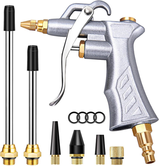 High-pressure metal air duster gun with multiple interchangeable nozzle barrels