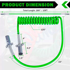 Heavy-duty 7-way ABS system electrical cord for commercial trailers and trucks, green PU coating