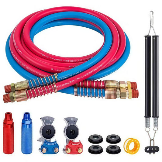 Complete trailer air brake assembly kit including rubber nylon tube, gladhands, handles, holder, and seals