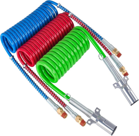 Long-tail 3-in-1 trailer hose kit with integrated air brake hose and 7-way electrical cable