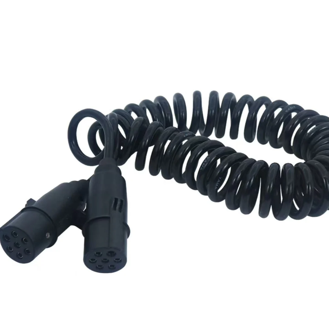 7-Way Coiled Trailer Electrical Cord with Molded Plastic Plugs (Black) | Victory Technology